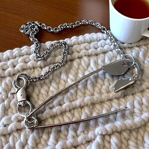 Silver toned Stainless Steel Chain with XL Safety Pin Pendant
